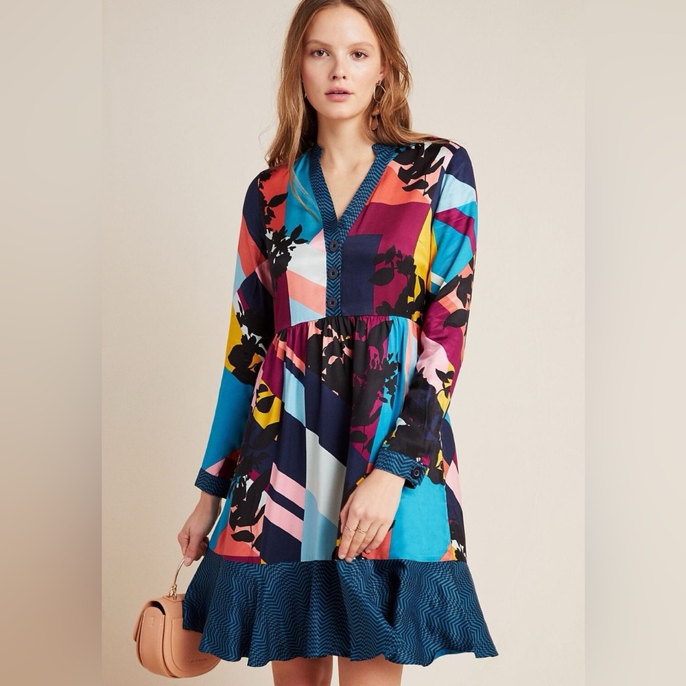 Anthropologie Maeve Gillian Abstract Shirtdress